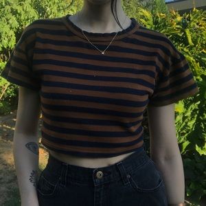 striped brown and black 80s crop top